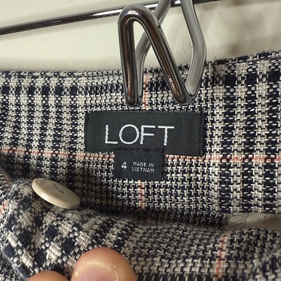 LOFT Dark Academia Plaid Linen Blend Neutral Wide Leg Cropped Dress Slacks Pants - Picture 6 of 9